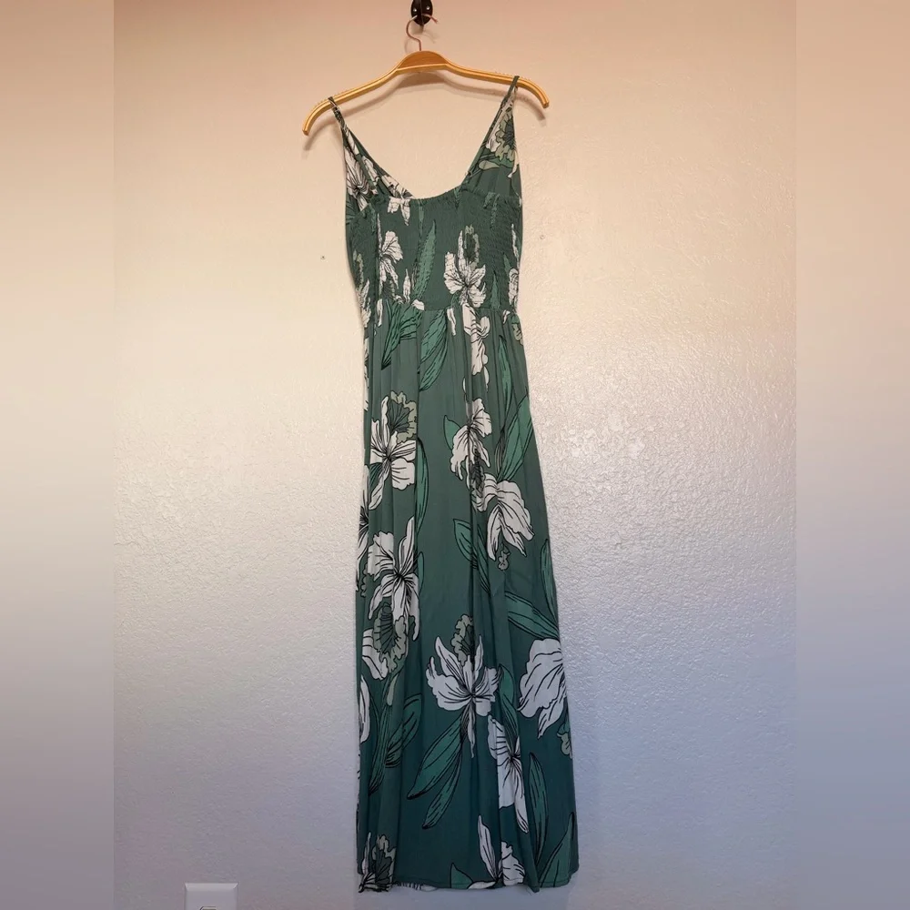 Angie Green Floral Midi Dress Cut Out Center Tropical Print Womens Large - Picture 5 of 6